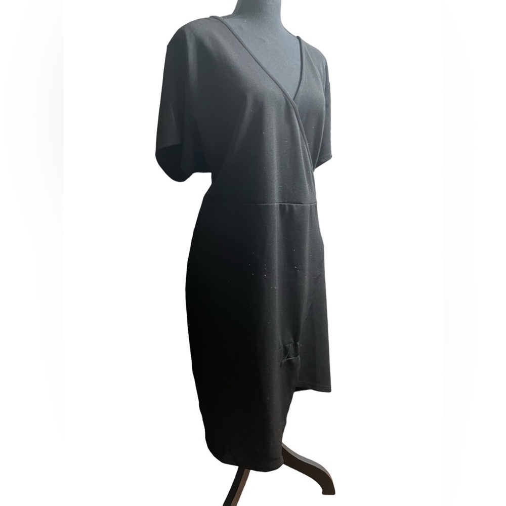 ALMOST FAMOUS Black Asymetrical Faux Wrap Plus-Sized Dress - Picture 2 of 6